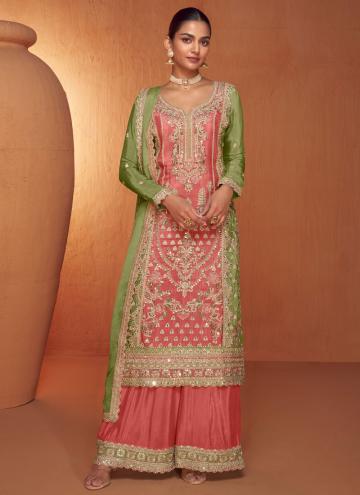 Chinon Trendy Salwar Kameez in Green and Peach Enh