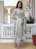 Chinon Trendy Salwar Suit in Off White Enhanced with Floral Print - 3