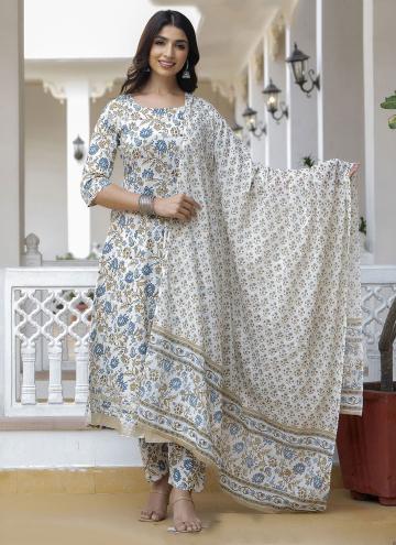 Chinon Trendy Salwar Suit in Off White Enhanced with Floral Print
