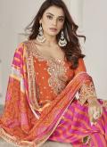 Chinon Trendy Salwar Suit in Orange Enhanced with Embroidered - 3