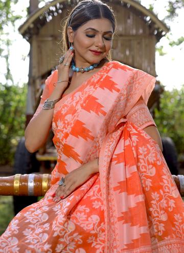Cotton  Classic Designer Saree in Orange Enhanced with Woven
