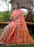 Cotton  Classic Designer Saree in Orange Enhanced with Woven - 2