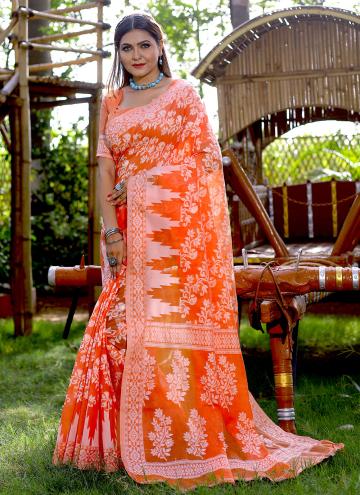 Cotton  Classic Designer Saree in Orange Enhanced with Woven