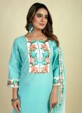 Cotton  Designer Salwar Kameez in Blue Enhanced with Designer - 1