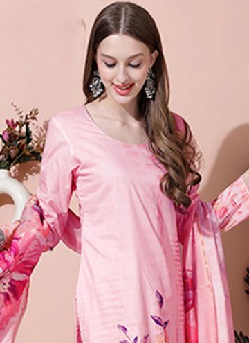 Cotton  Designer Salwar Kameez in Pink Enhanced with Digital Print