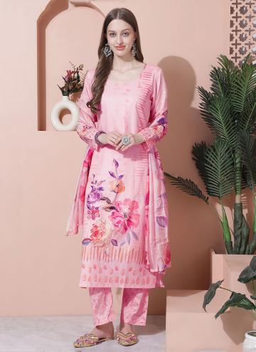 Cotton  Designer Salwar Kameez in Pink Enhanced wi