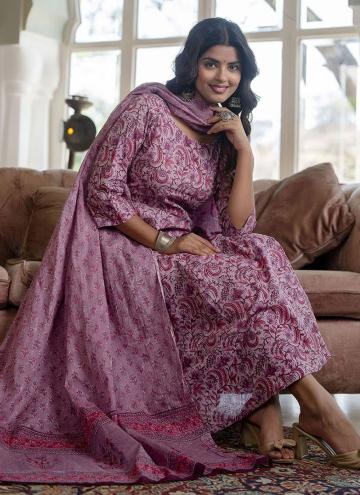Cotton  Designer Salwar Kameez in Pink Enhanced with Floral Print
