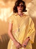 Cotton  Designer Saree in Yellow Enhanced with Woven - 1