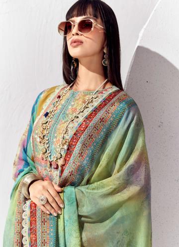 Cotton Lawn Salwar Suit in Sea Green Enhanced with Digital Print