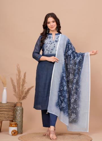 Cotton  Salwar Suit in Blue Enhanced with Hand Work