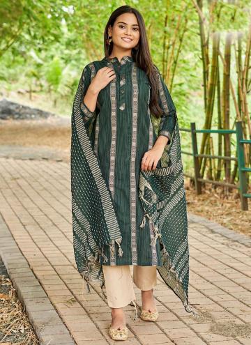 Cotton  Salwar Suit in Green Enhanced with Woven