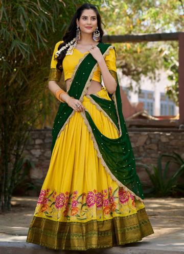 Cotton Silk A Line Lehenga Choli in Yellow Enhanced with Embroidered