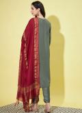 Cotton Silk Salwar Suit in Green Enhanced with Embroidered - 1