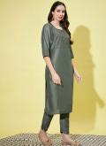 Cotton Silk Salwar Suit in Green Enhanced with Embroidered - 3