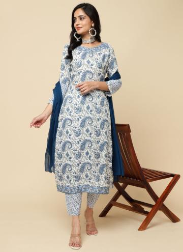 Cotton  Trendy Salwar Suit in White Enhanced with Printed