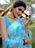 Cotton  Trendy Saree in Aqua Blue Enhanced with Woven - 1