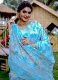Cotton  Trendy Saree in Aqua Blue Enhanced with Woven - 2