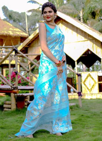 Cotton  Trendy Saree in Aqua Blue Enhanced with Wo