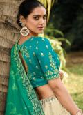 Cream and Green color Banarasi A Line Lehenga Choli with Embroidered - 1