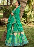 Cream and Green color Banarasi A Line Lehenga Choli with Embroidered - 2