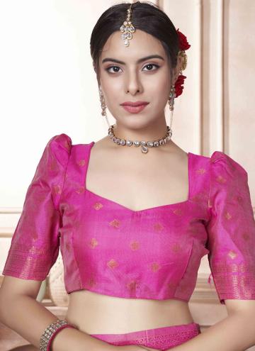 Cream and Pink Kanjivaram Silk Woven Classic Designer Saree for Ceremonial