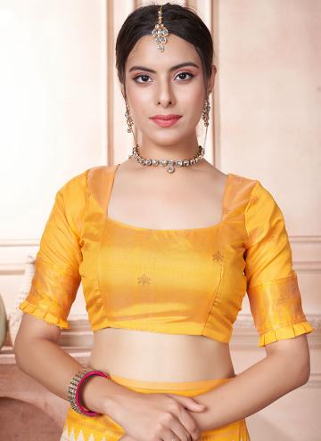 Cream and Yellow Kanjivaram Silk Woven Trendy Saree for Ceremonial