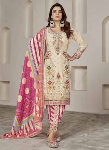 Cream color Chinon Trendy Salwar Kameez with Embroidered