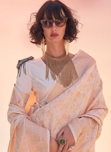 Cream color Handloom Silk Designer Saree with Woven