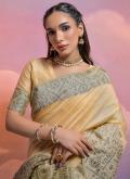 Cream Designer Saree in Handloom Silk with Woven - 2