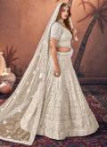 Cream Georgette Embroidered A Line Lehenga Choli for Party - 2