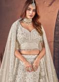 Cream Georgette Embroidered A Line Lehenga Choli for Party - 3