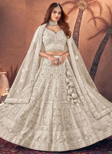 Cream Georgette Embroidered A Line Lehenga Choli for Party