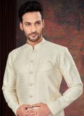 Cream Jacquard Fancy work Indo Western for Engagement - 1