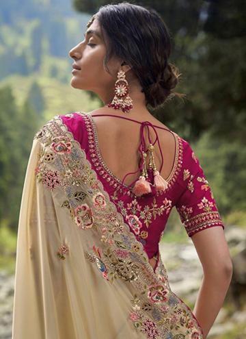 Cream Silk Embroidered Classic Designer Saree for Ceremonial