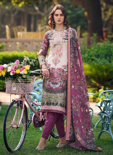 Cream Trendy Salwar Suit in Cotton Lawn with Digit