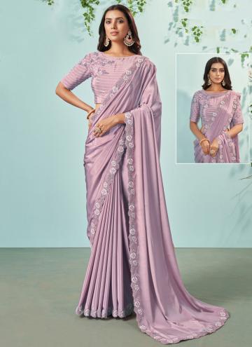 Crepe Silk Classic Designer Saree in Lavender Enhanced with Cord