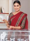 Crepe Silk Trendy Saree in Red Enhanced with Woven - 1