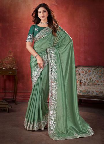 Crush Classic Designer Saree in Green Enhanced with Zari Work