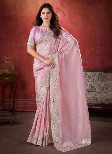 Crush Classic Designer Saree in Rose Pink Enhanced with Zari Work