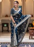 Dazzling Blue Banarasi Jacquard Work Trendy Saree for Ceremonial - 2