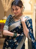 Dazzling Blue Banarasi Jacquard Work Trendy Saree for Ceremonial - 3