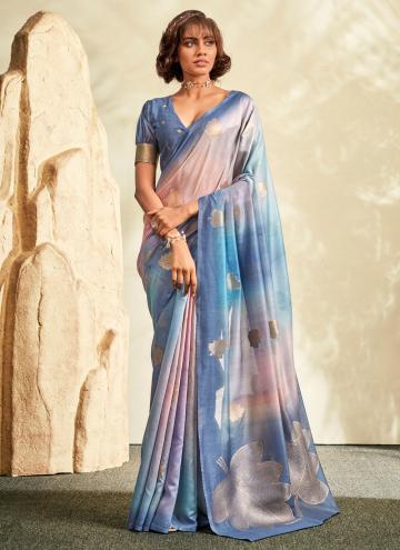 Dazzling Blue Khadi Printed Classic Designer Saree