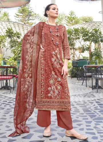 Dazzling Brown Cotton  Aari Work Trendy Salwar Kameez for Ceremonial