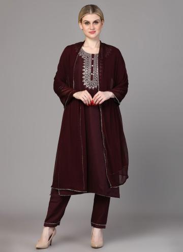 Dazzling Burgundy Rayon Embroidered Trendy Salwar Suit for Ceremonial