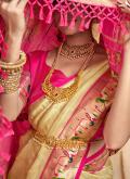 Dazzling Cream Silk Jacquard Work Contemporary Saree for Ceremonial - 1