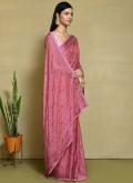 Dazzling Embroidered Satin Silk Pink Trendy Saree - 2