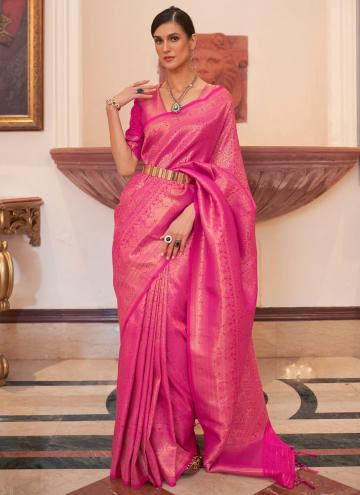 Dazzling Fuchsia Silk Woven Designer Saree for Ceremonial