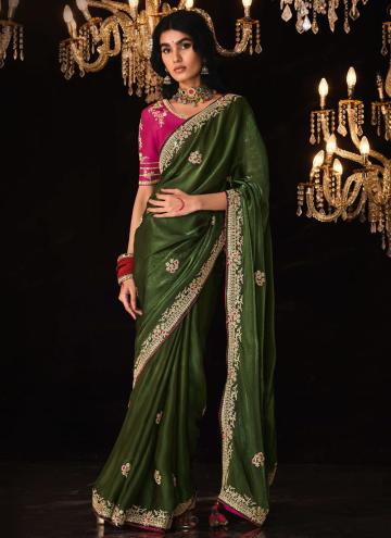 Dazzling Green Fancy Fabric Border Trendy Saree fo