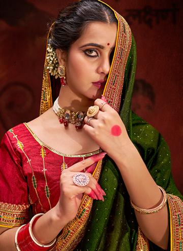 Dazzling Green Vichitra Silk Sequins Work Designer Saree for Ceremonial