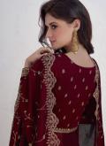 Dazzling Maroon Silk Embroidered Readymade Designer Gown - 3